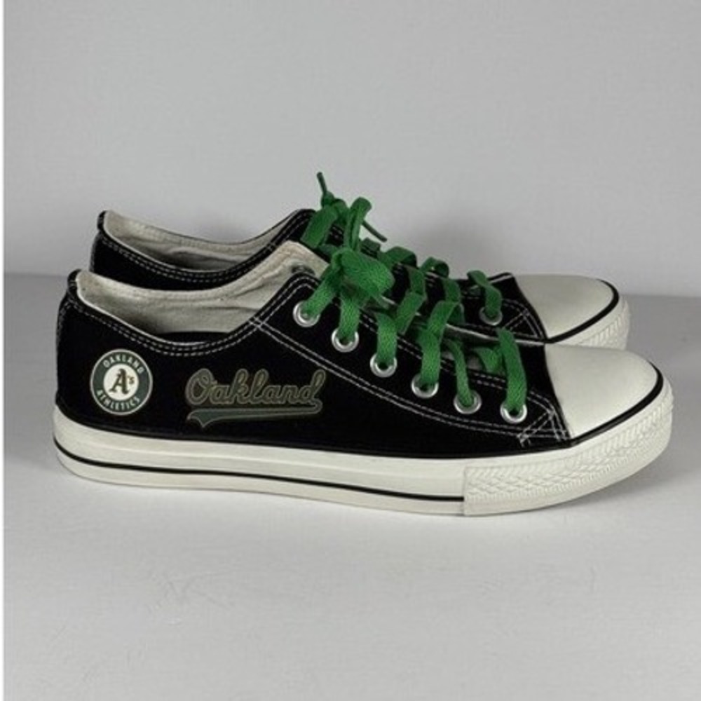 Oakland Athletics Sneakers Low Top‎ Canvas Shoes MLB Baseball Black Size 9